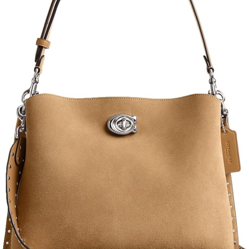Coach Tan Shoulder Bag with Silver Hardware and Slouchy Design